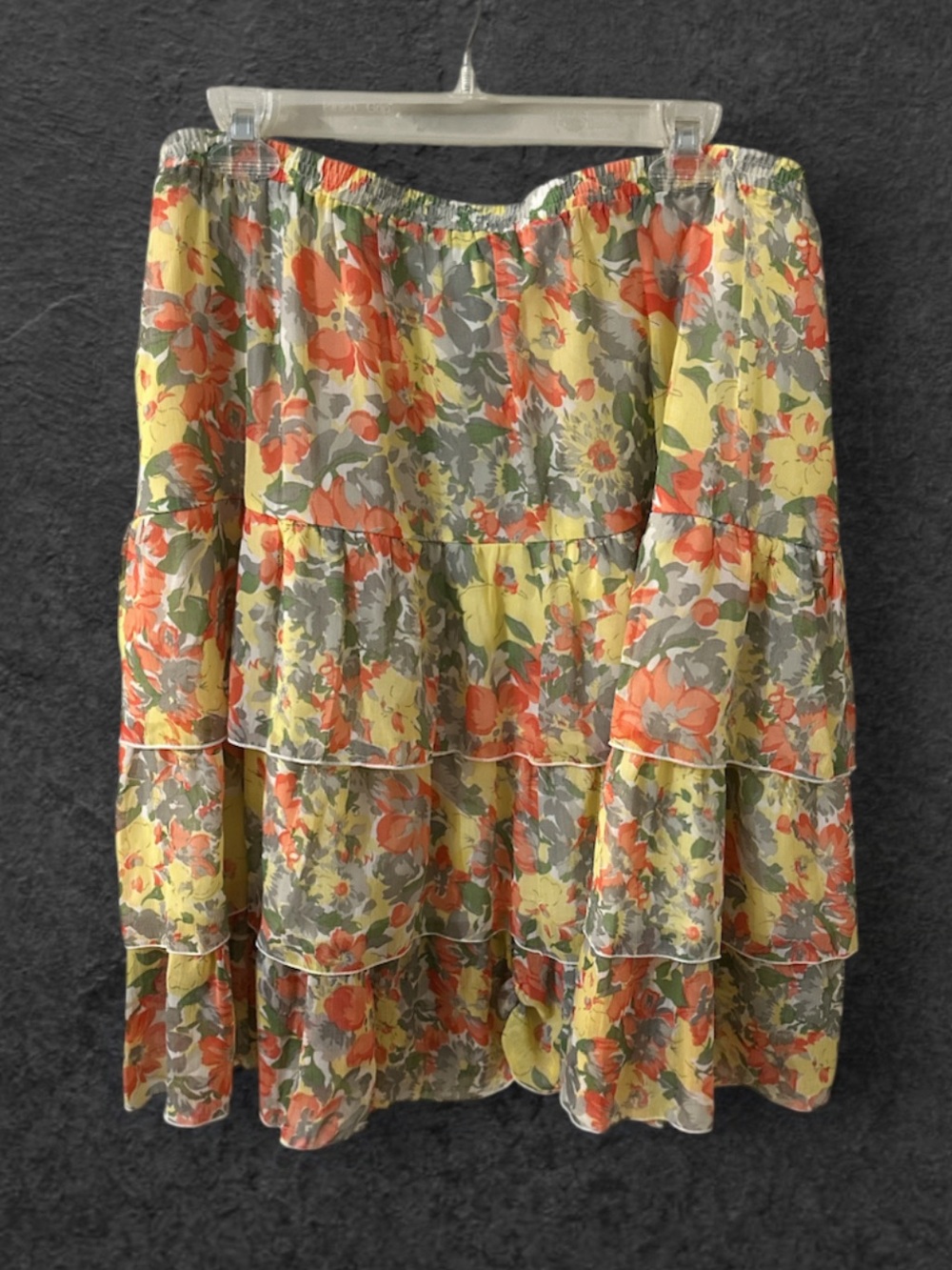 Notations woman yellow multicolored tiered elastic waist skirt lined midi 3X